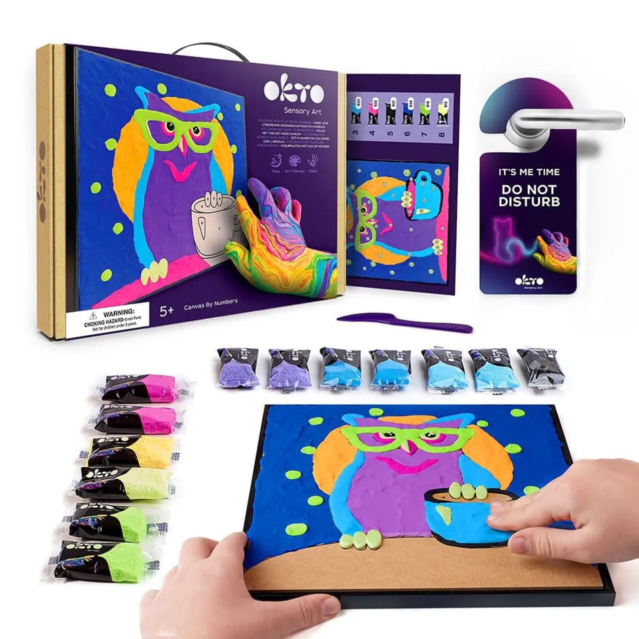 OKTO | DIY 3D Creative Air Dry Clay Kit | Kids Painting by Numbers Coloring Set | OWL | Frame 11.8x11.8 in